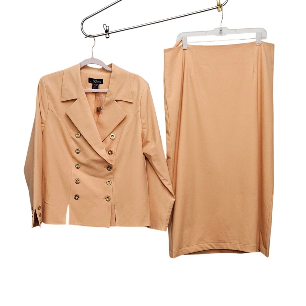 Midnight Velvet Skirt Suit Women 16 Peach Double Breasted Blazer Midi Set Career